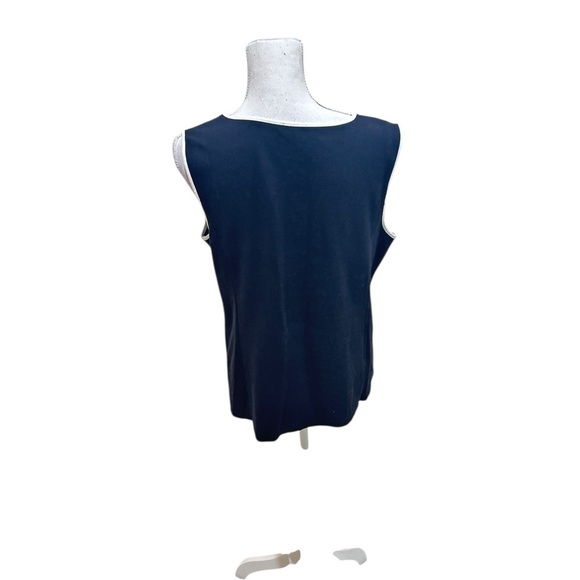 Talbots black Sleeveless Blouse top Cutout Neckline contrast white edging large - Picture 7 of 8